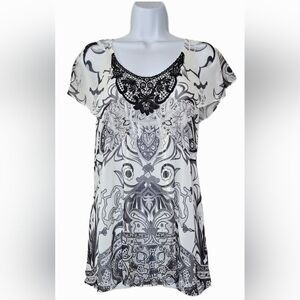 Vintage Y2K Unity World Wear Flouncy Flyaway Boho Top Black/White Size XL